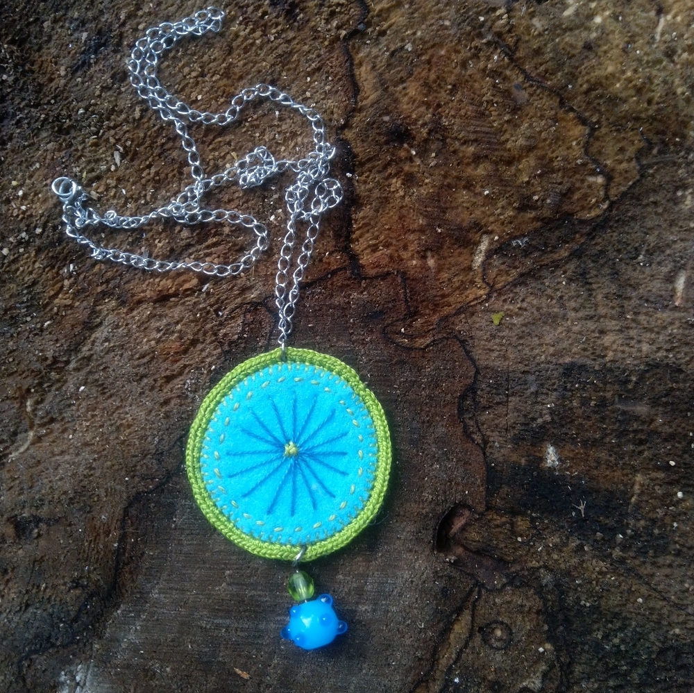 Artsy Felt Medallion on Chain with Bead
